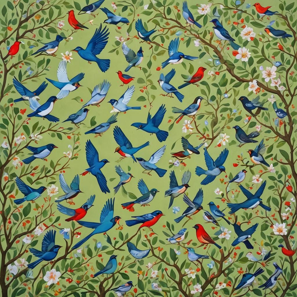 Birds Taking Flight as Gouache Painting