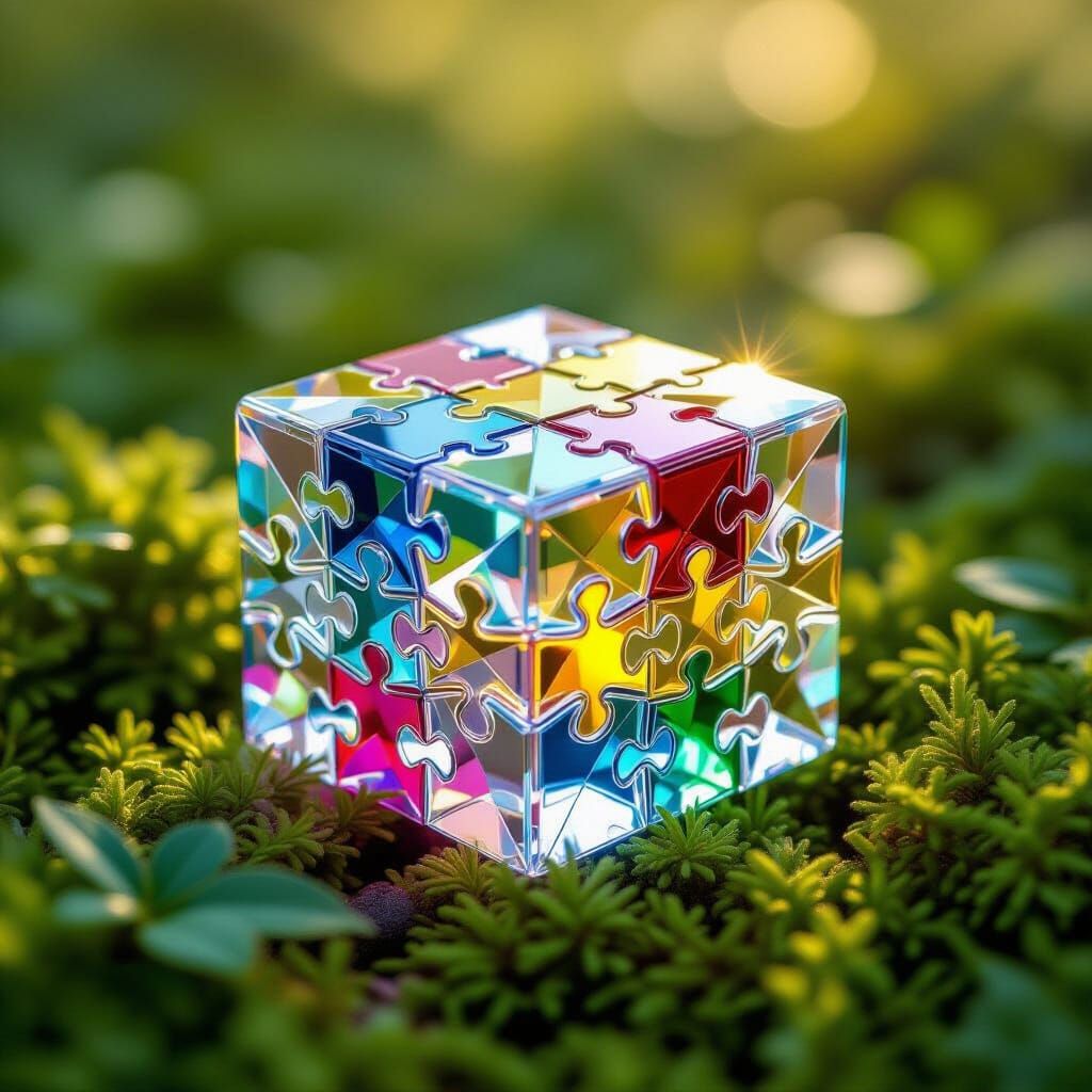 Intricate Crystal Puzzles in Vibrant Colors, Close-Up Photog...