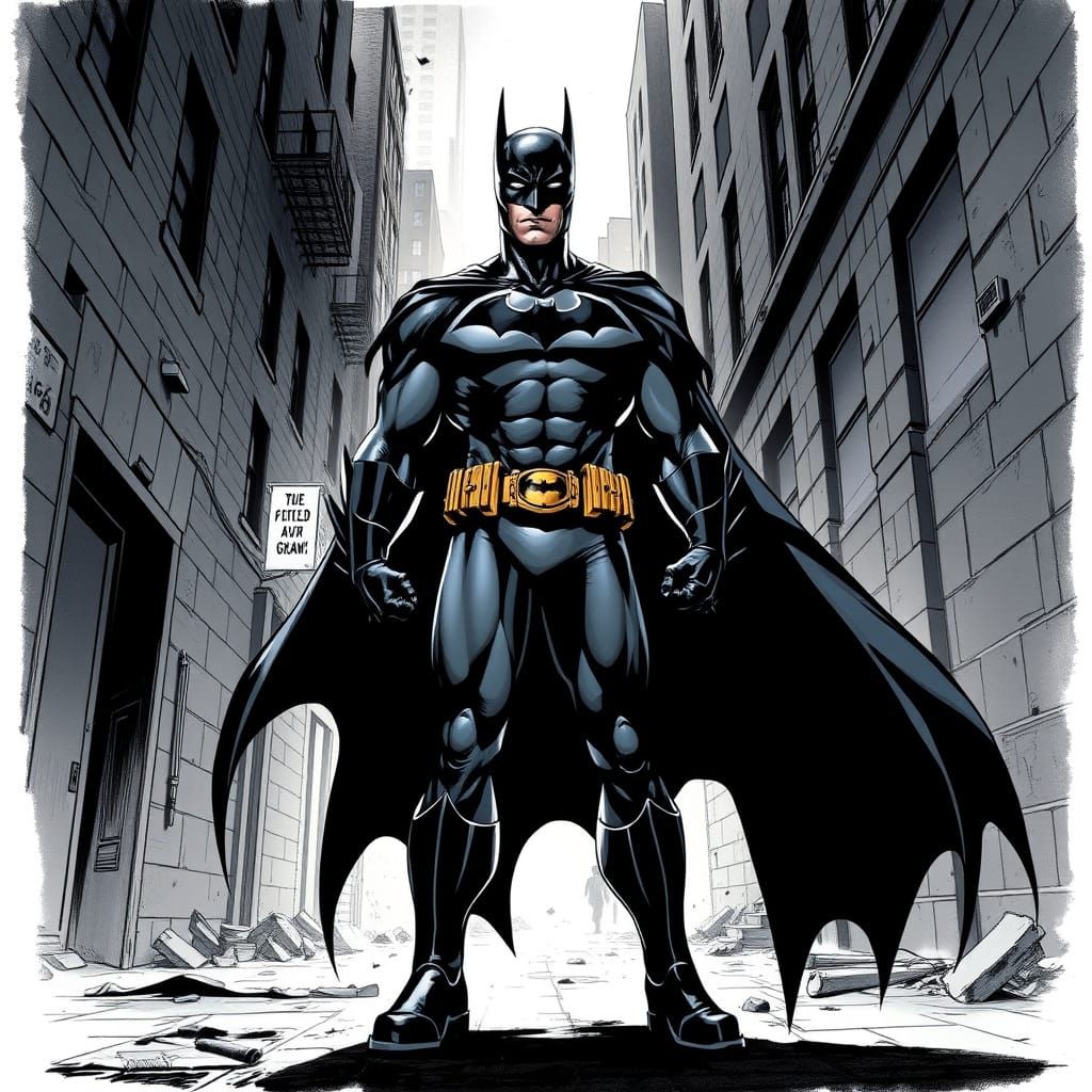 Gritty Gotham Hero in Comic Book Style