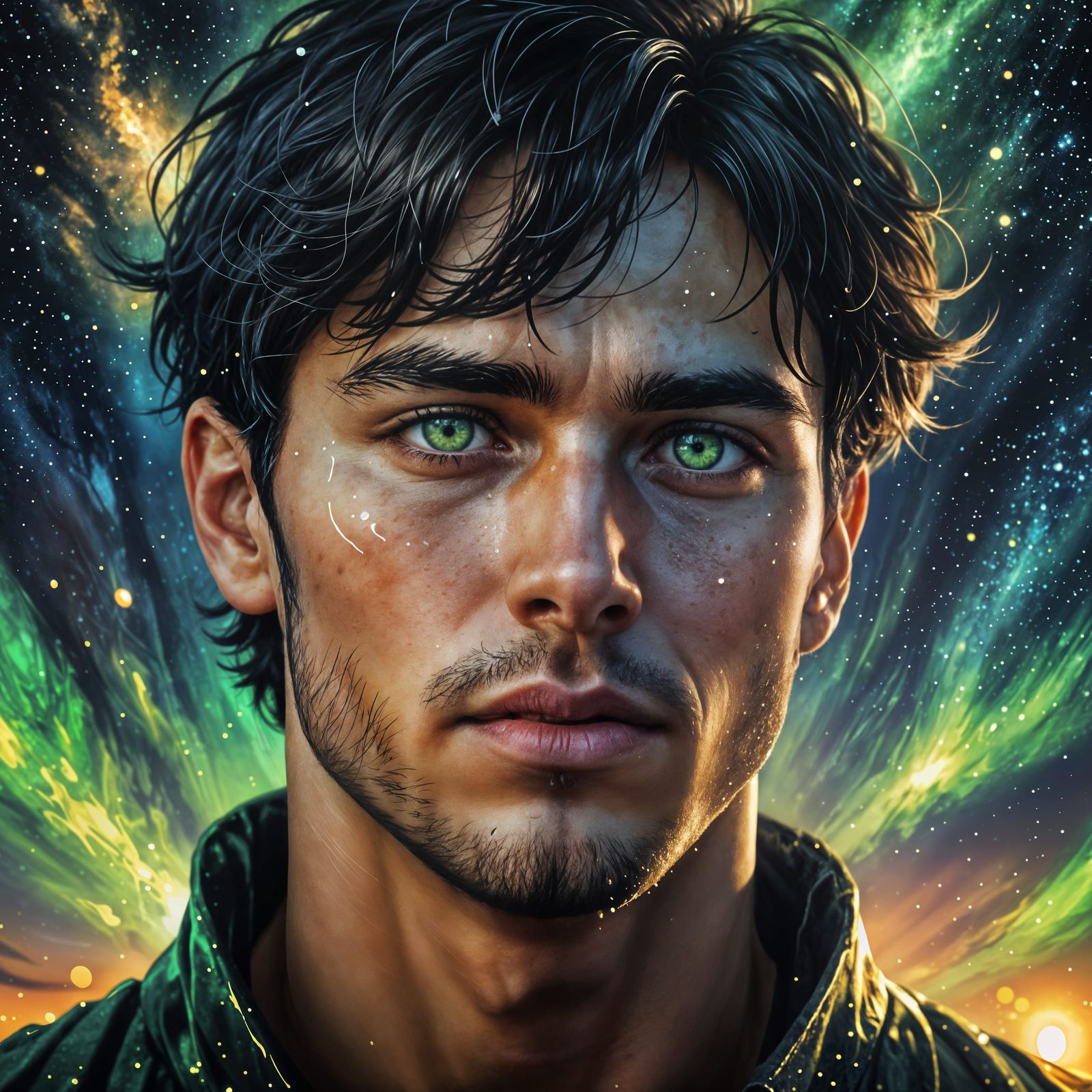 Handsome Man with a Tear in Starry Night