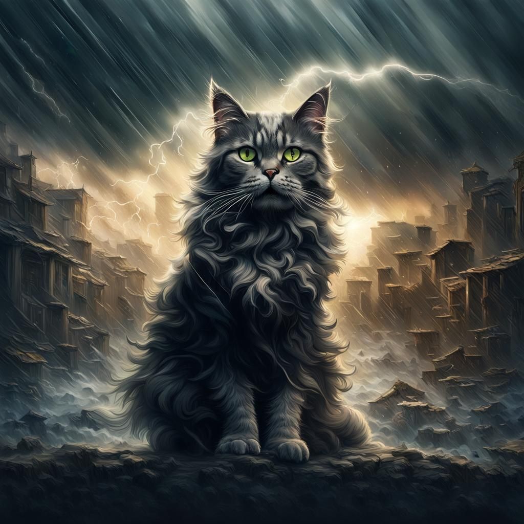 Double Exposure Cat Reveals Stormy Silhouette