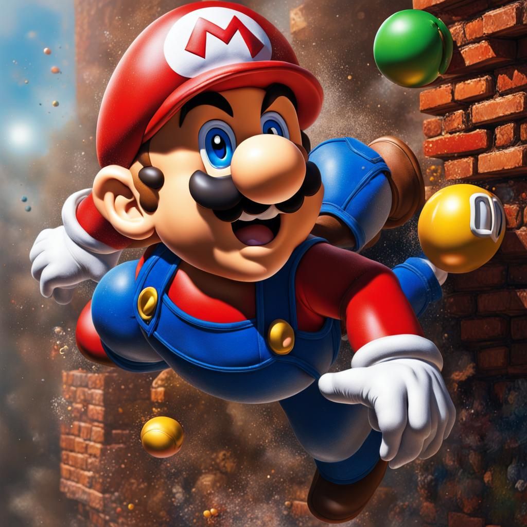 Hyperrealistic Super Mario Bros Splash Art