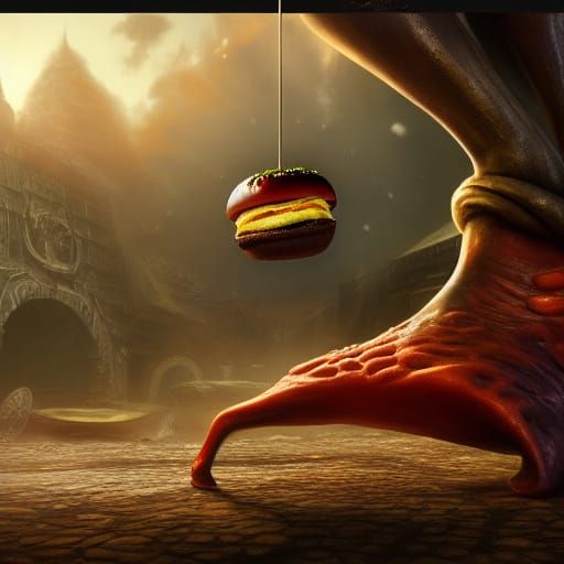 Fantastical Hamburger with Legs Concept Art