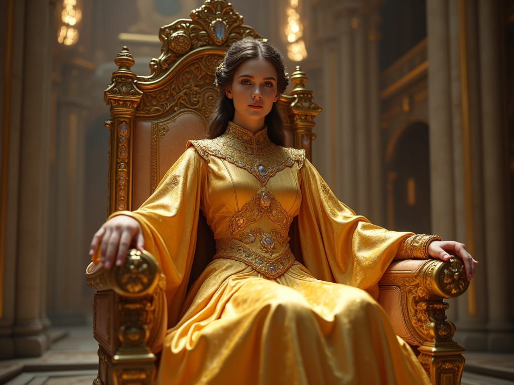 Göttliche Herrscherin Padmé Amidala auf goldenem Thron in Cy...