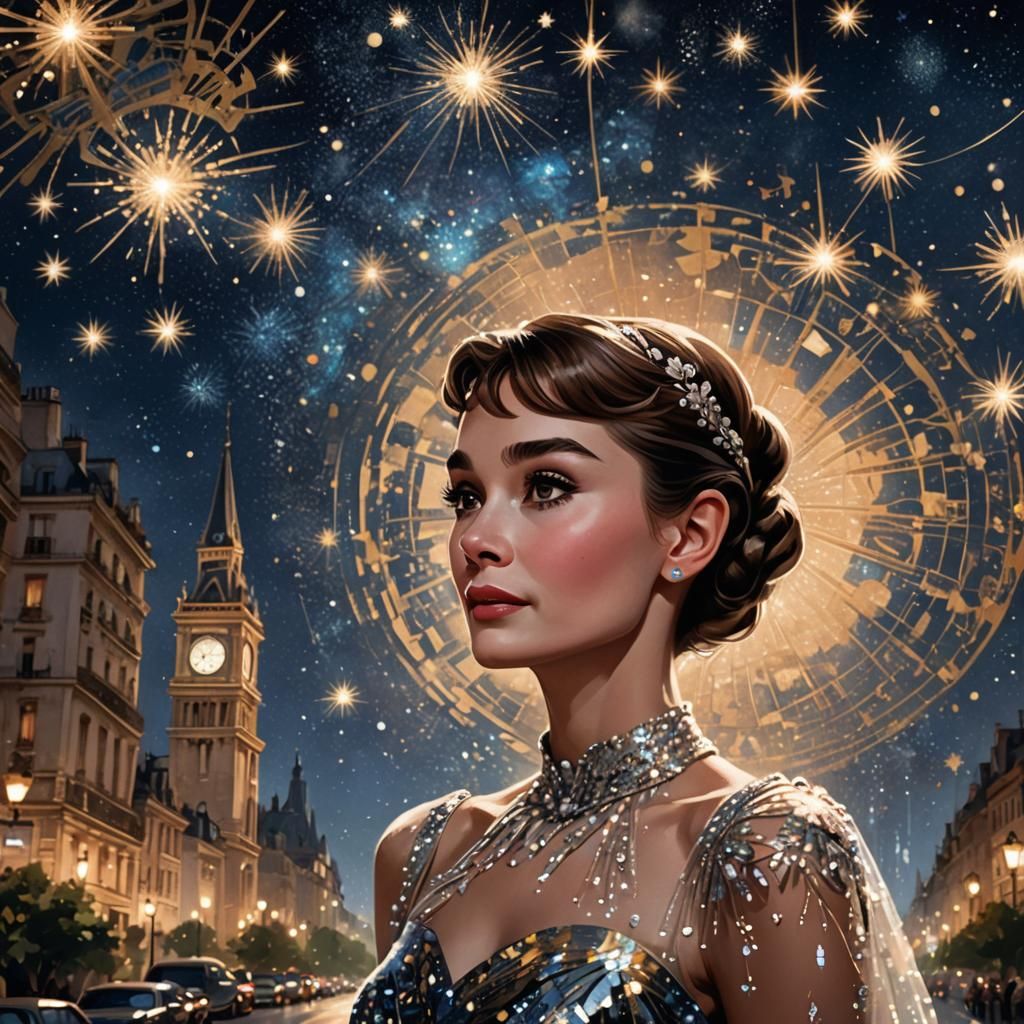 Audrey Hepburn in Paris Night, Artgerm Style
