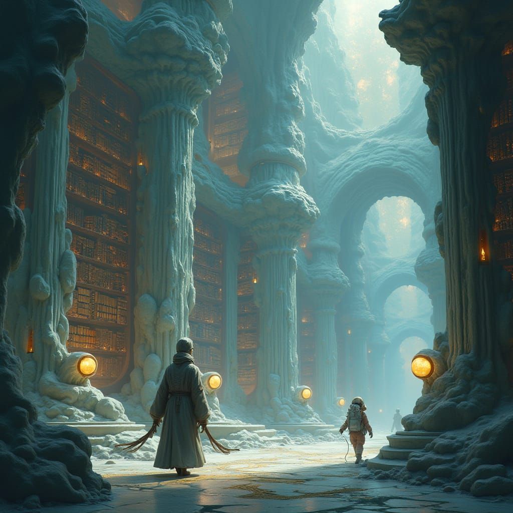 Cosmic Library with Alien Librarian: Digital Painting