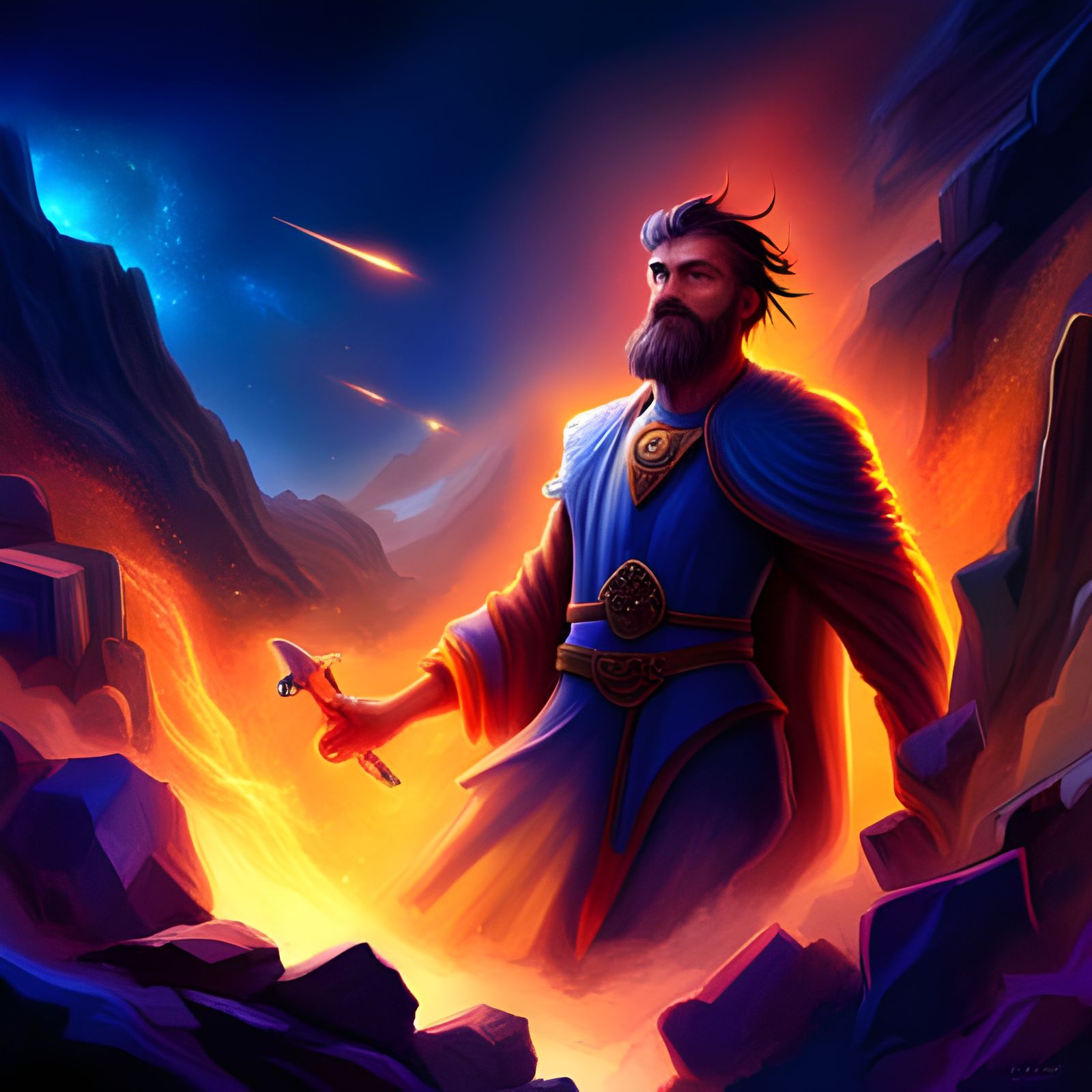 Celestial Star Forger Deity in Detailed Matte Painting