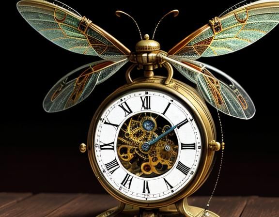 Steampunk Insects Buzzing Around Molten Clock