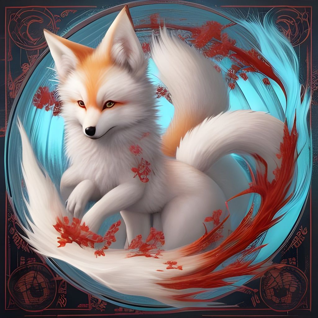 Mystical Kitsune Digital Art Rendering