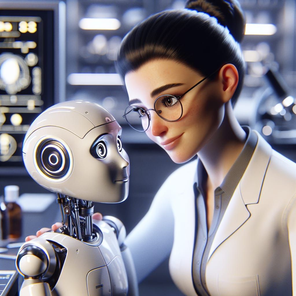 Robot Ria and Scientist Ana in the Lab