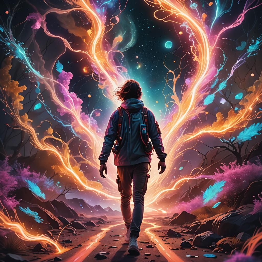 Interdimensional Traveler in Cosmic Surrealism