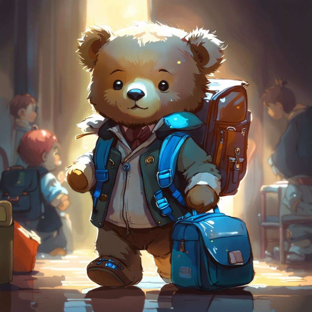 Adorable Chibi Teddy Bear's First School Day