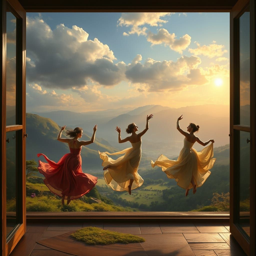 Dances Floating Before Valley View Window