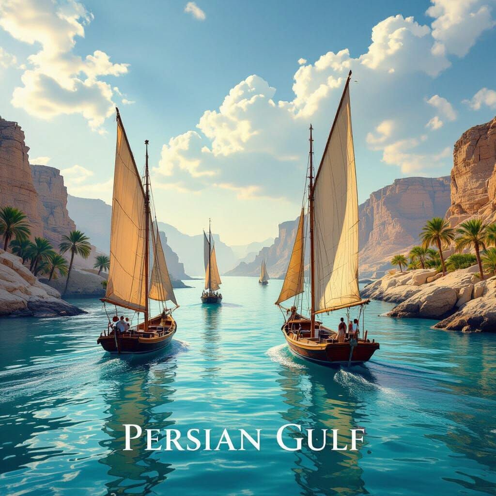 Persian Gulf Dhows Sailing Under Bright Sky