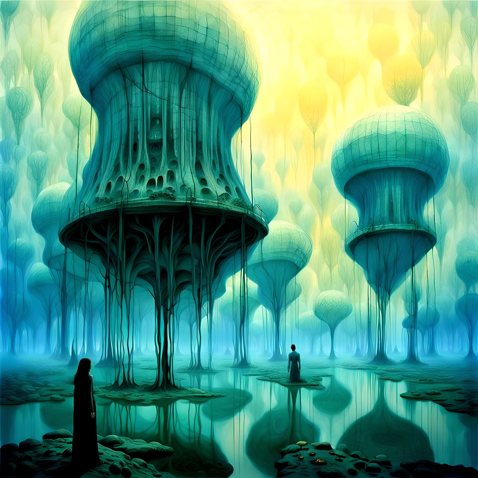 Ethereal Landscape of Mythical Gods in Surrealist Style