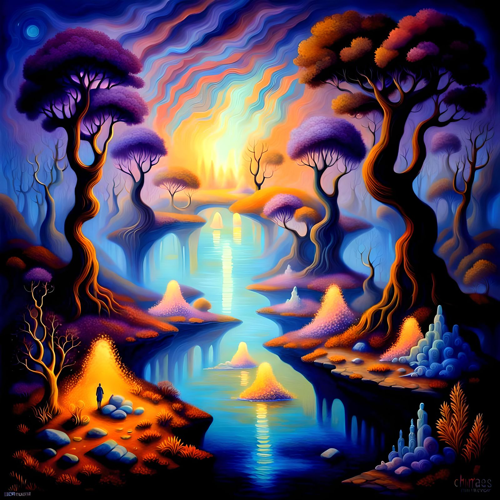 Ethereal Landscape with Mythical Creatures in Surreal Style