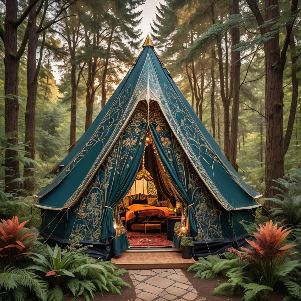 Art Deco Glamping Tent in Lush Forest