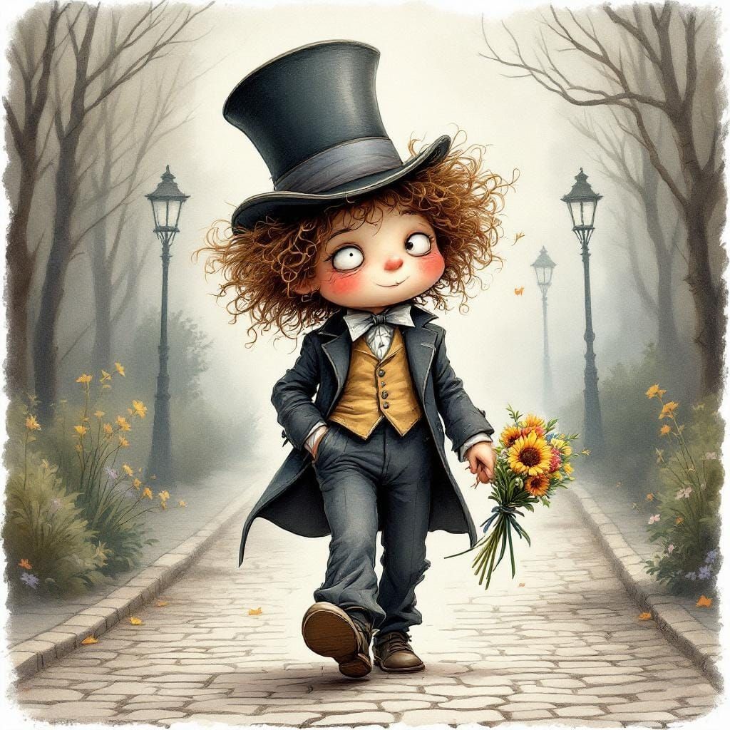 Whimsical Boy with Top Hat in Watercolour Style