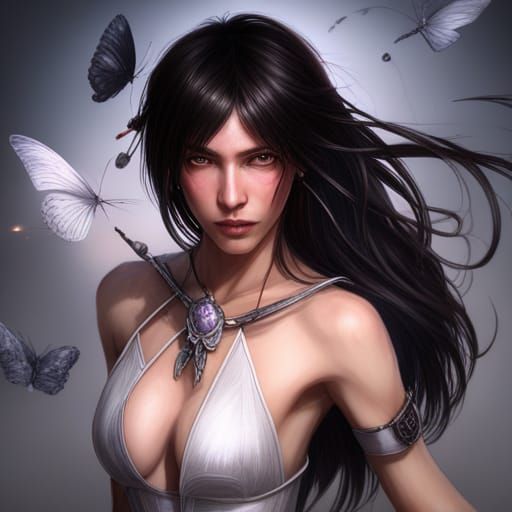 Lightning Woman Portrait with Butterfly, Digital Art