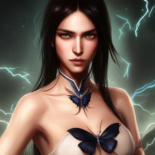 Lightning-Clad Woman with Butterfly: Digital Art Portrait