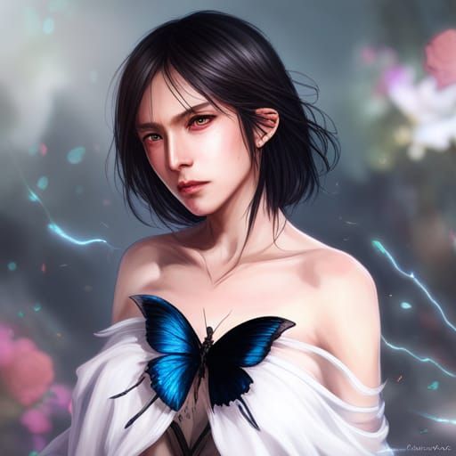 Rukia Lightning Outfit Portrait, Hyperdetailed Concept Art