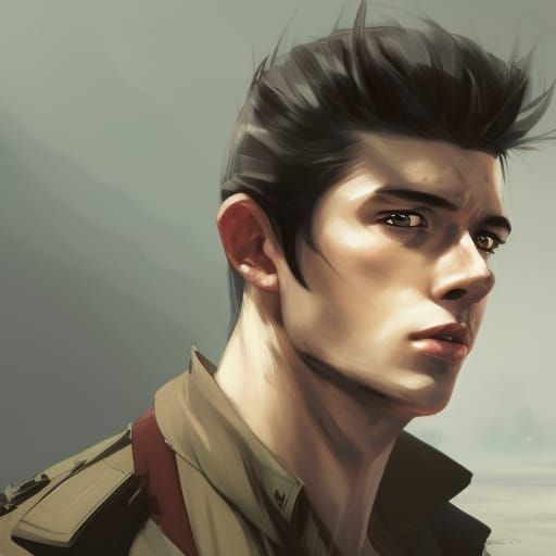 Anime Portrait: Handsome Soldier with Black Hair