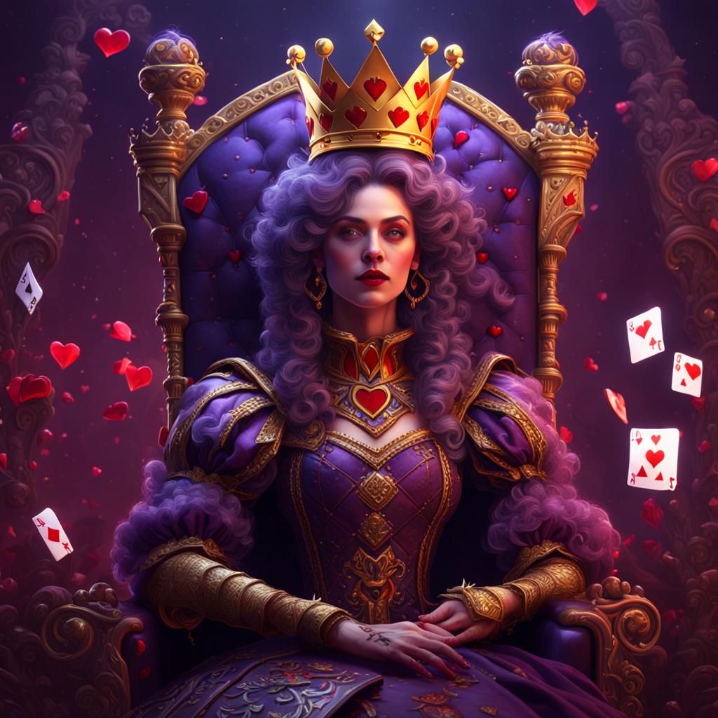 Queen of Hearts on Throne, Dark Fantasy Art