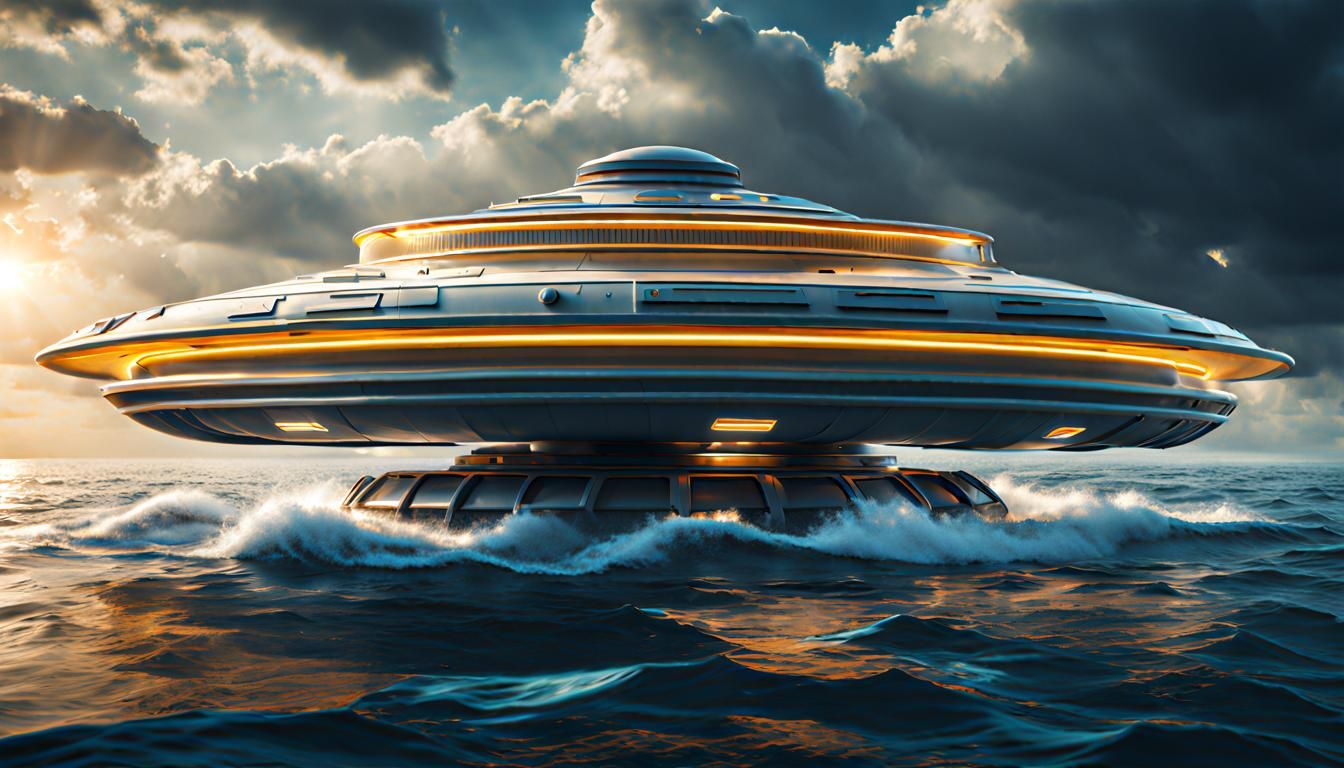 Hyperrealistic Flying Saucer Boat Concept Art
