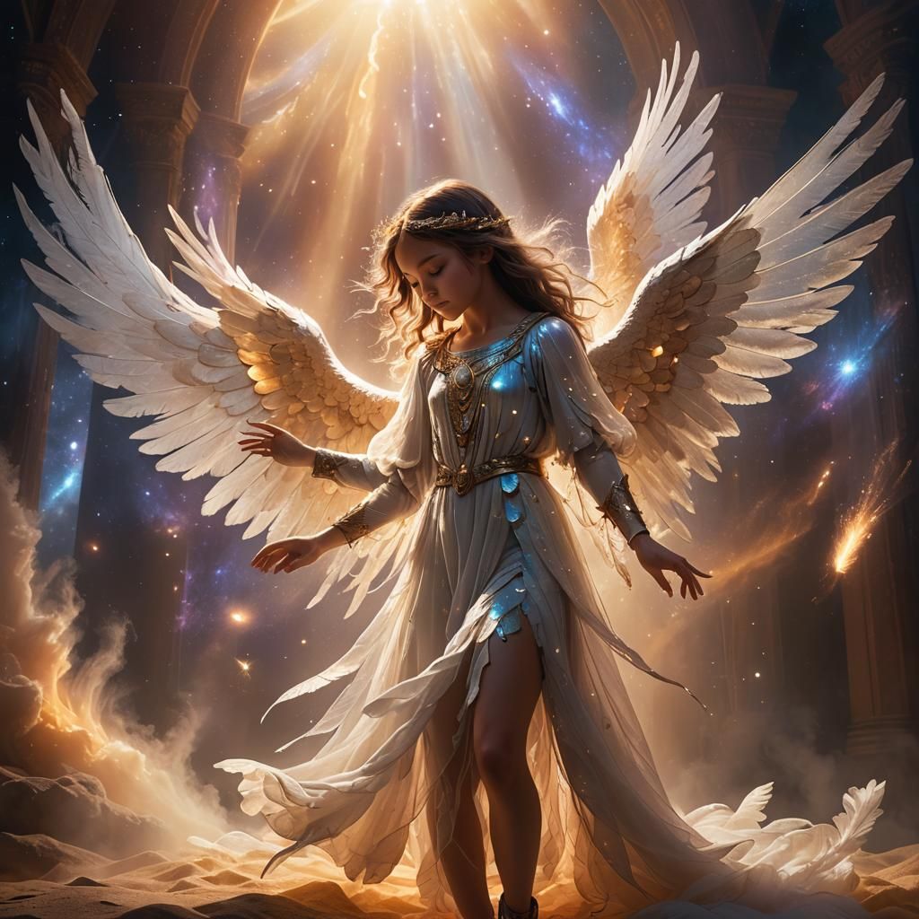 Ethereal Angel Reaching Out in Deep Space