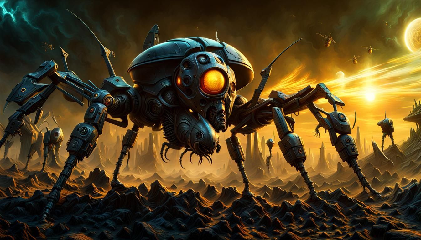 Angry Hornet Space War Machine in Biomechanical Style