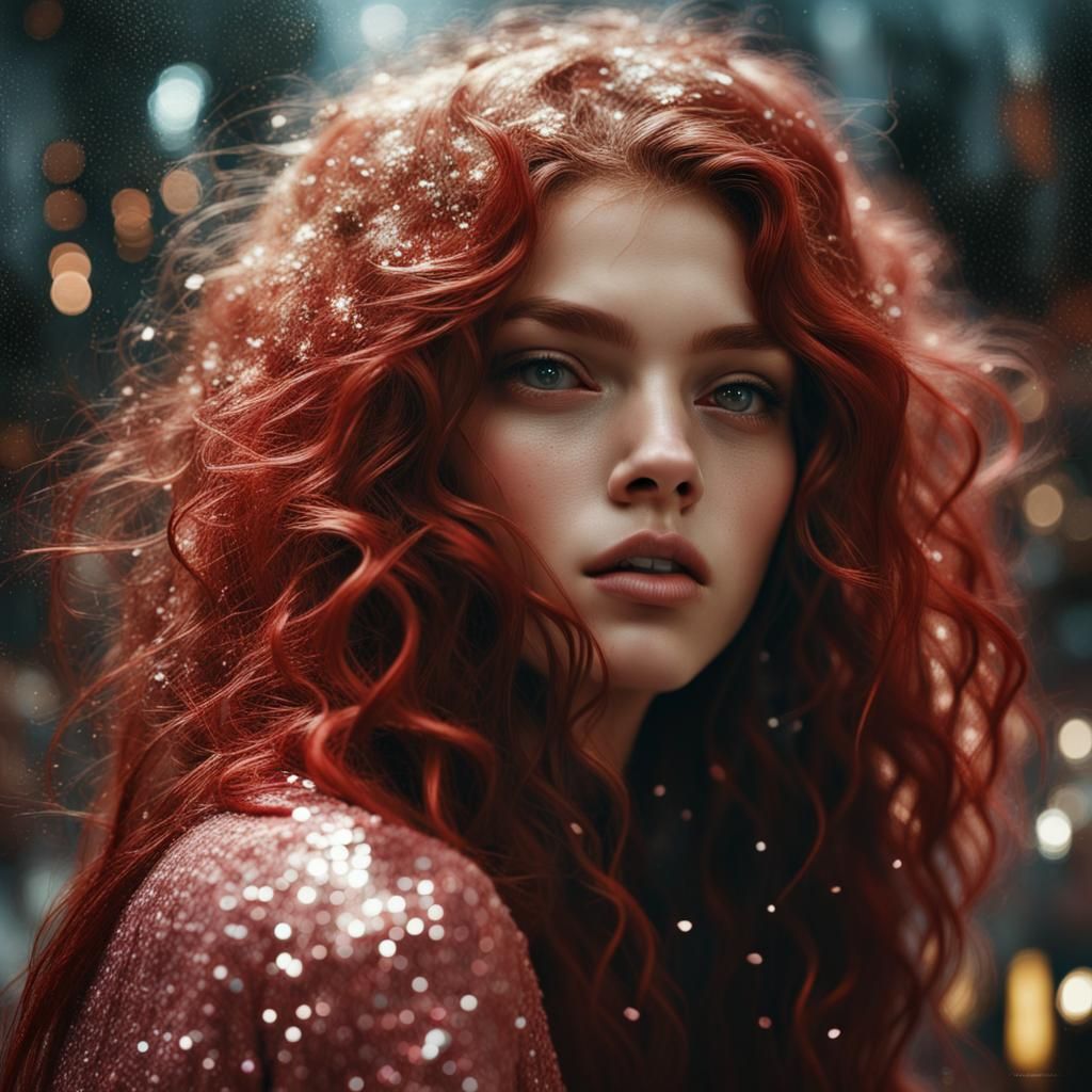 Glittering Redhead Portrait in Hyperrealistic Style
