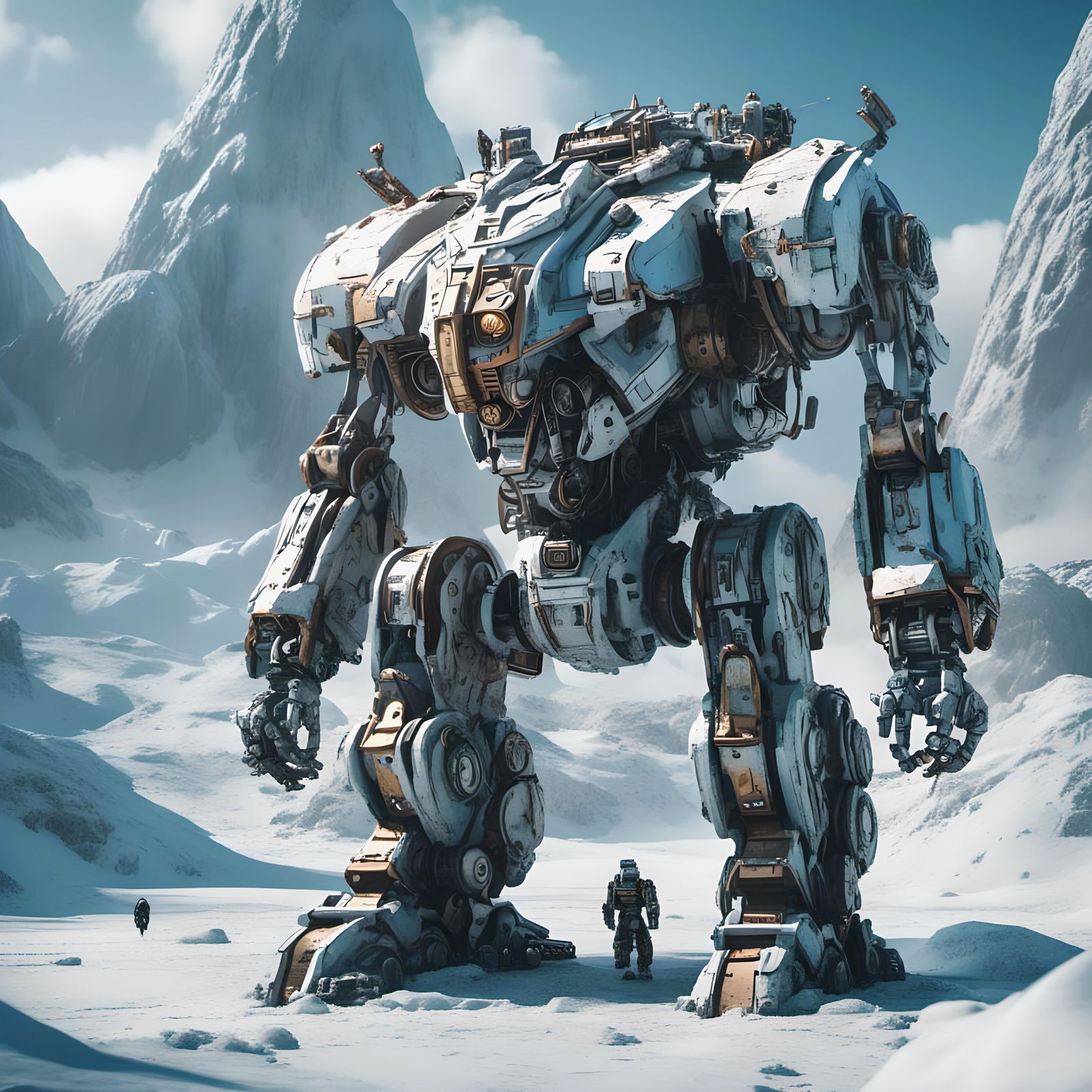 Battlemech on Ice Planet in Sci-Fi Style
