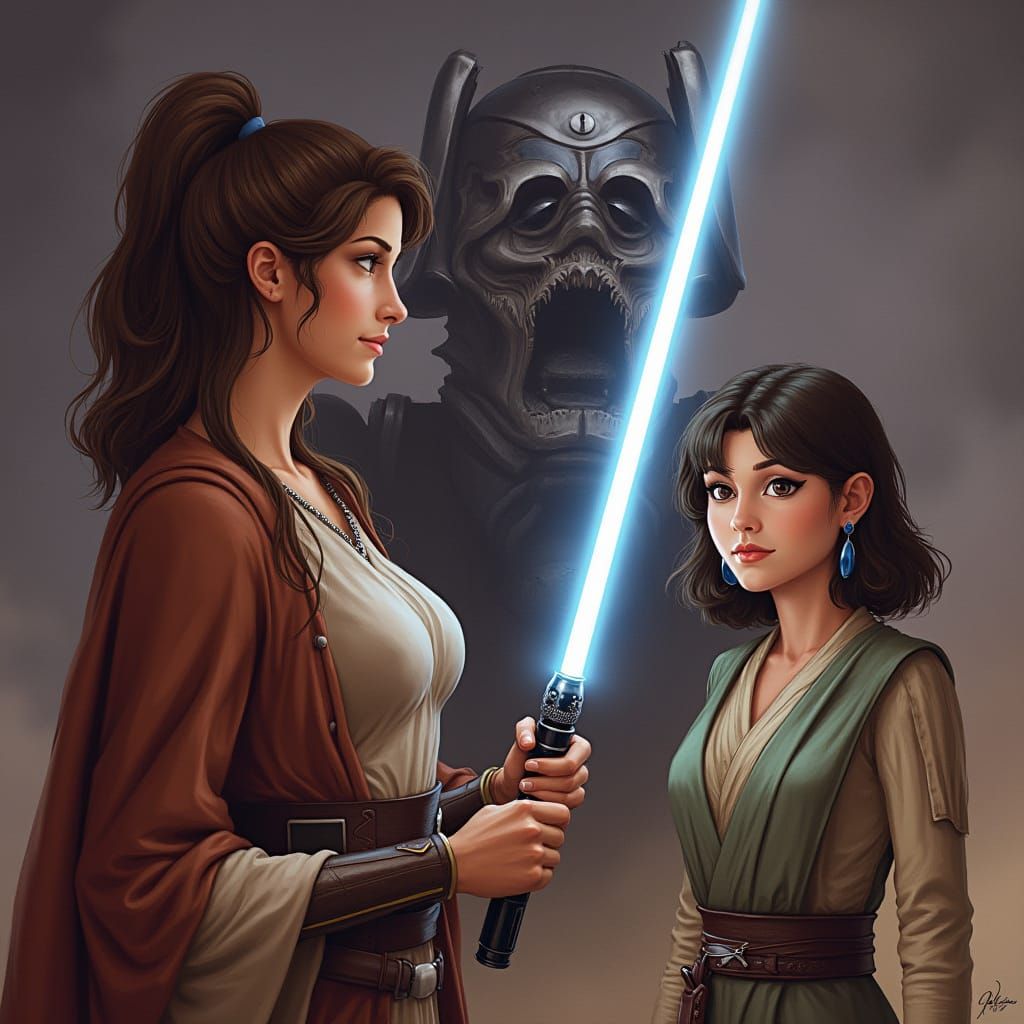 Jedi Princess Training Scene in a Futuristic Setting