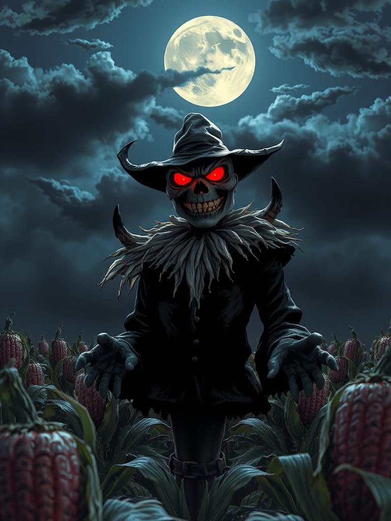 Evil Scarecrow Over Haunted Harvest Night