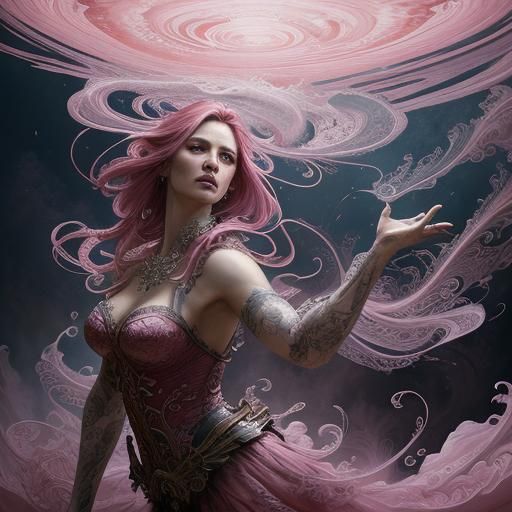 Hot Pink Fairy in Swirling Clouds: Digital Concept Art