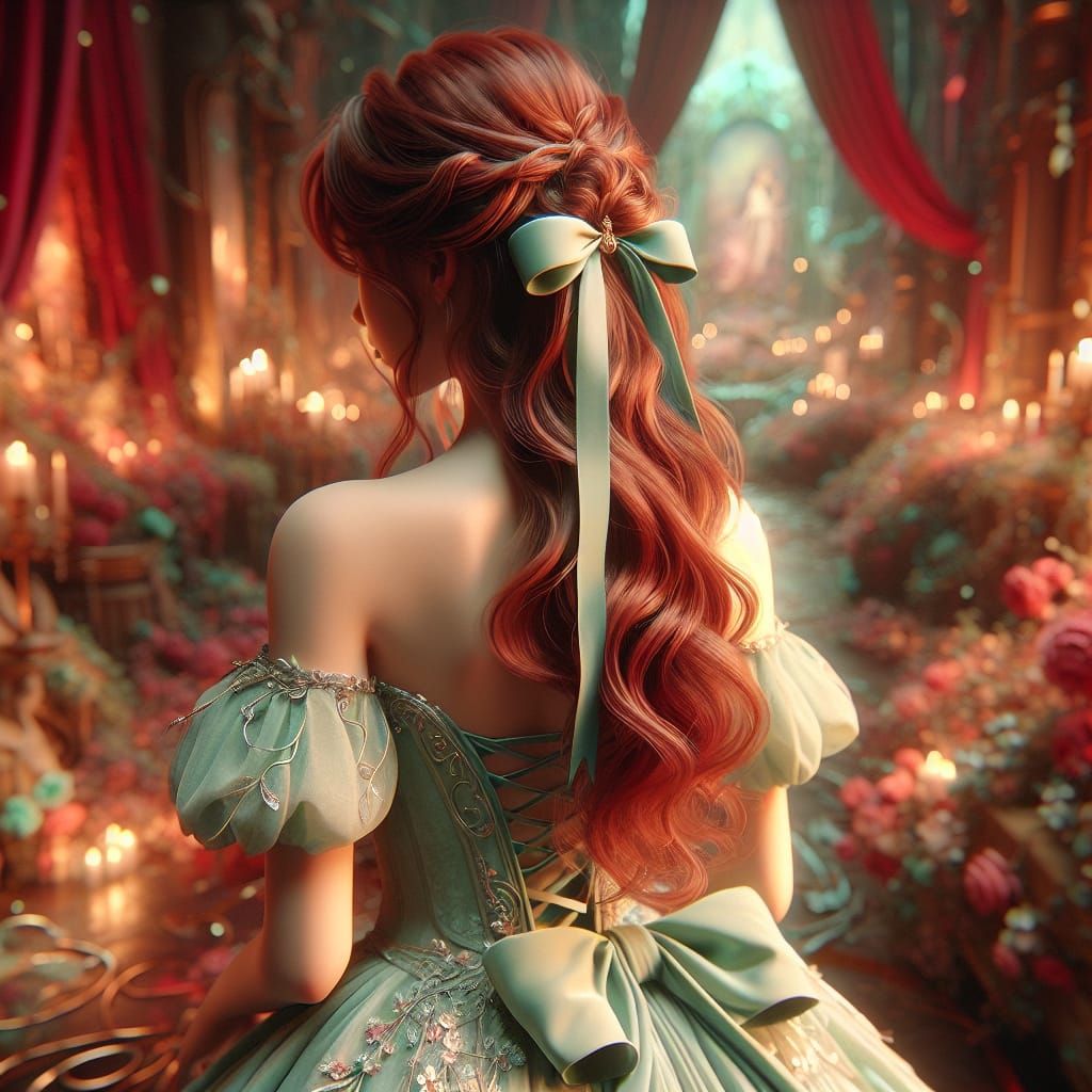 Enchanting Red-Haired Woman in Mint Green Dress