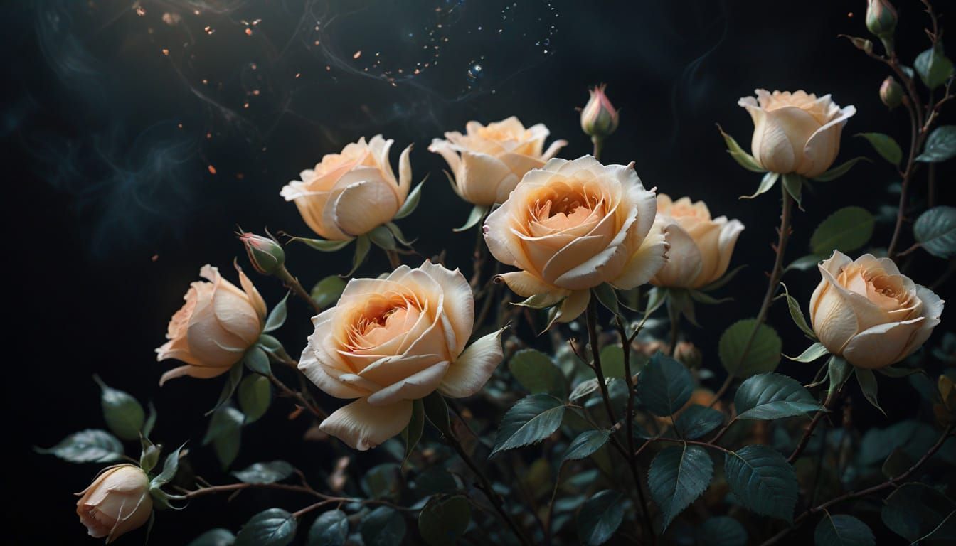 Surreal Floral Fantasy on Dark Velvet Background