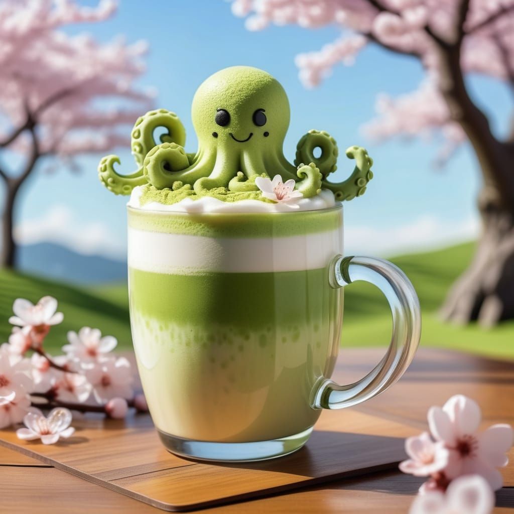 Matcha Latte Art with Kawaii Chibi Octopuses