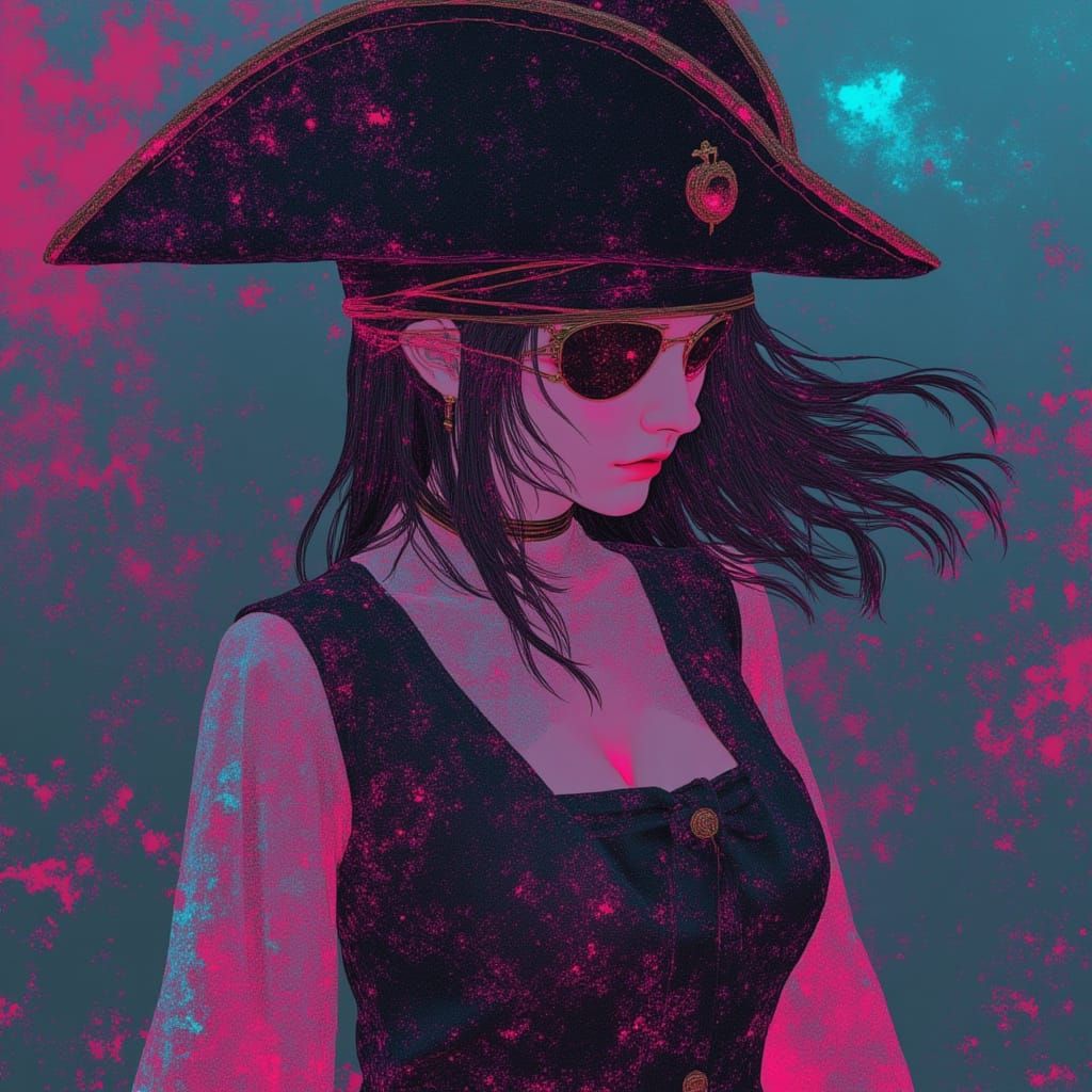 Female Pirate in Glitch Art Style