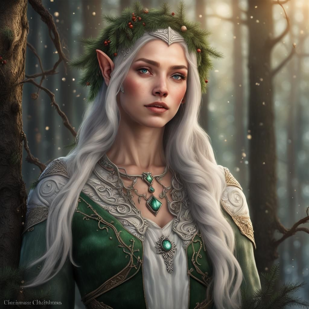 Christmas Elf Portrait in Enchanting Starry Forest