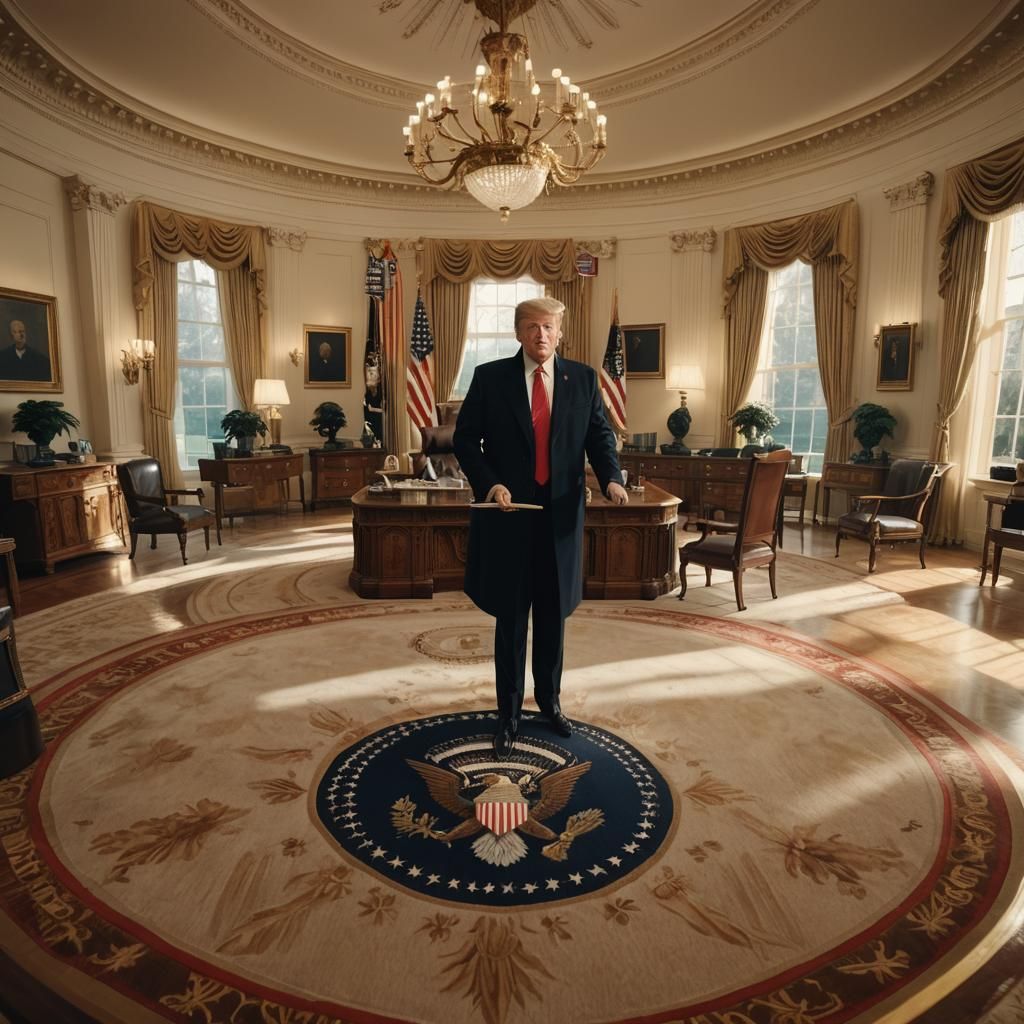 Donald Trump in Lavish Oval Office, 3D Rendering