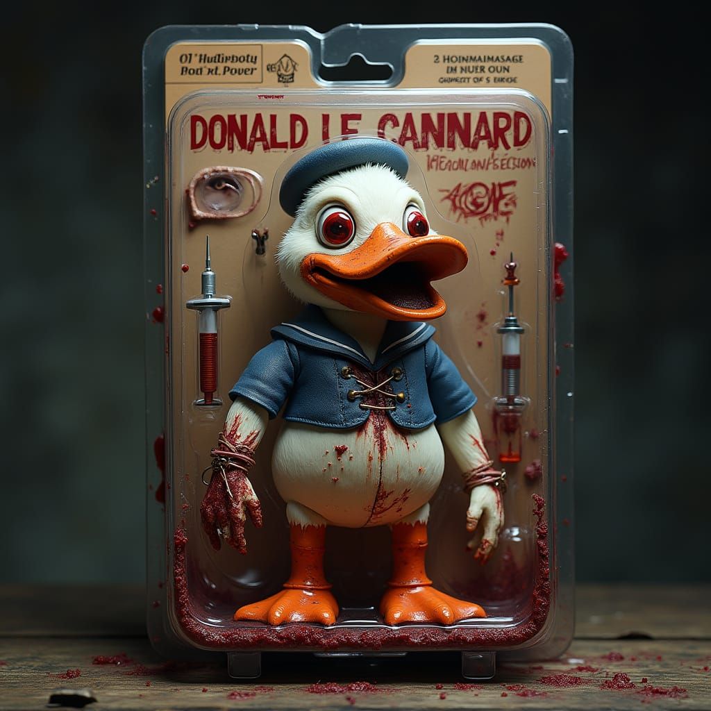 Surreal Horror Collectible of Mutilated Duck Mascot in Damag...