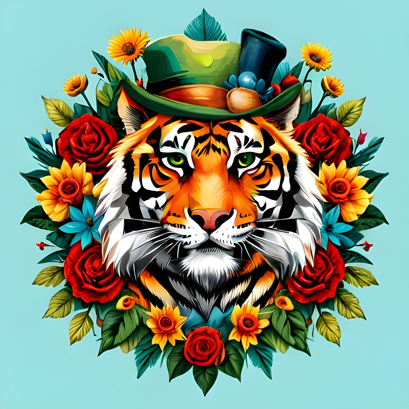 Happy Tiger Portrait in Jungle Scene