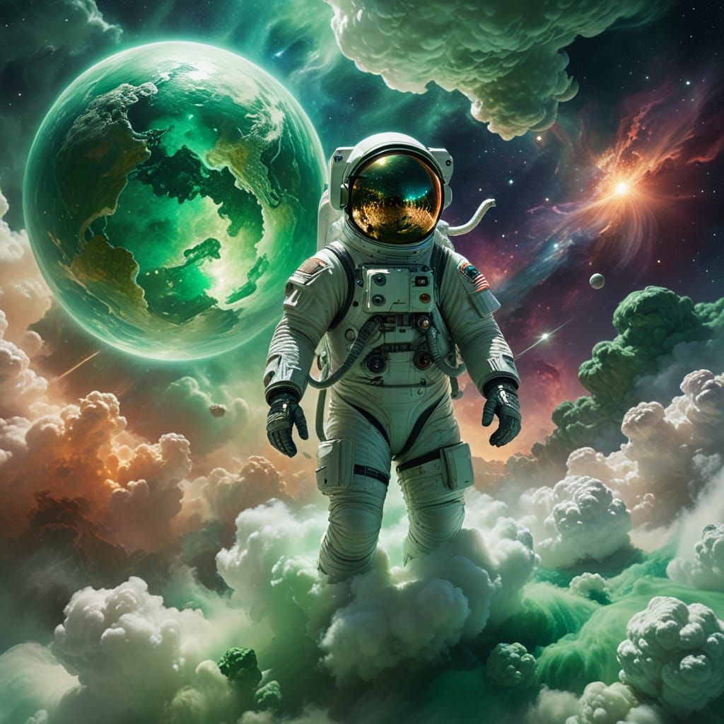 Surreal Astronaut in Vibrant Cosmic Landscape