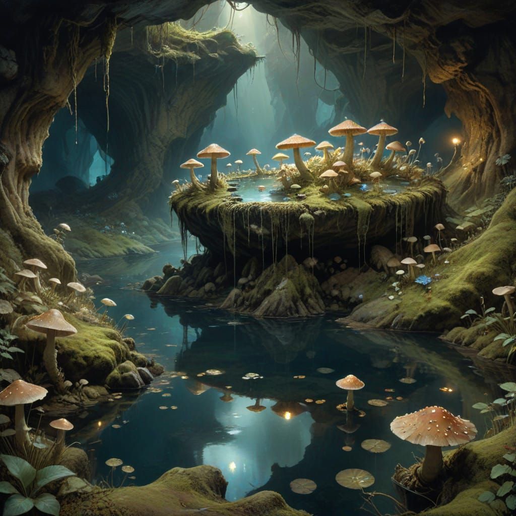 Mystical Cave Pool in an Ethereal Glow