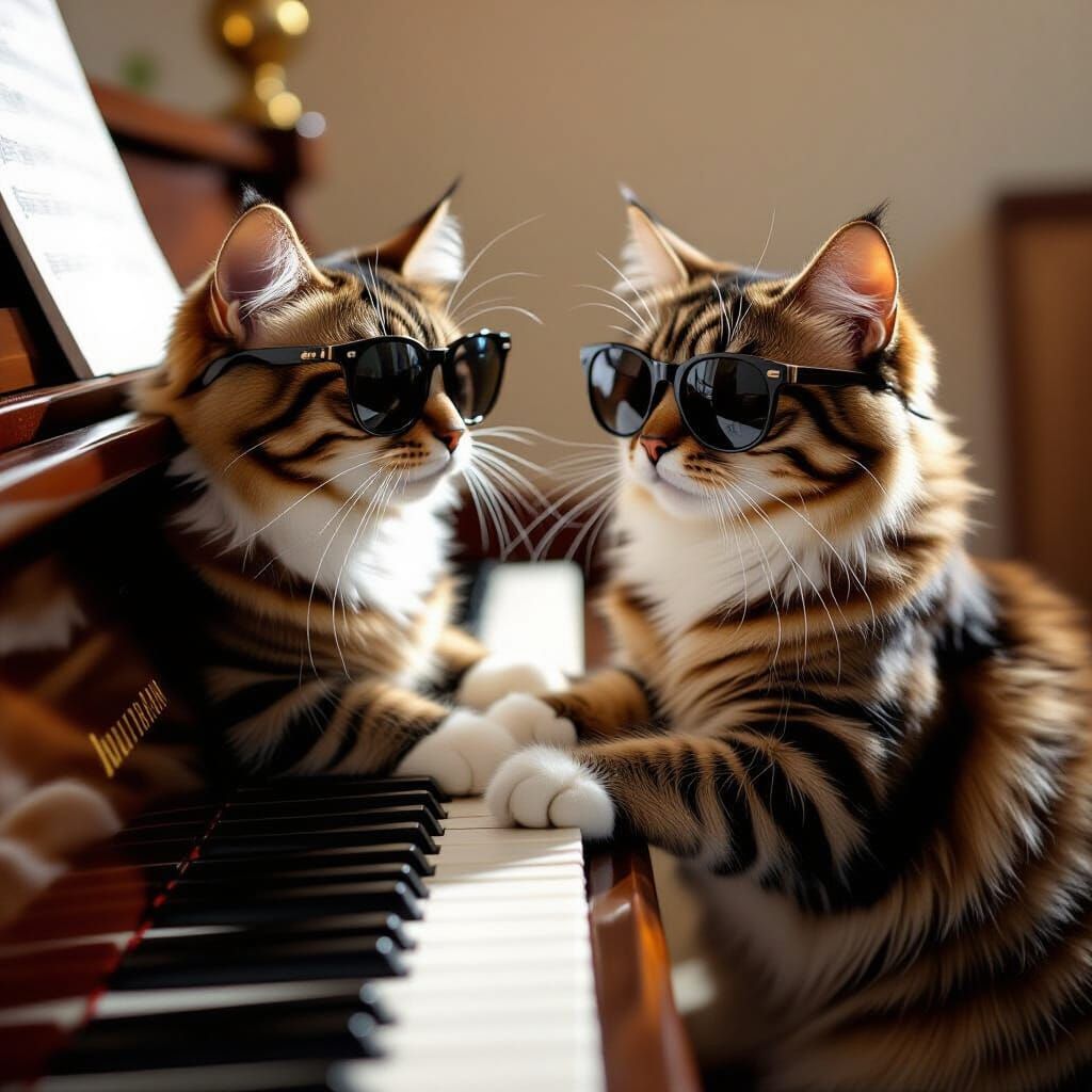 Cats Play Piano With Sunglasses On