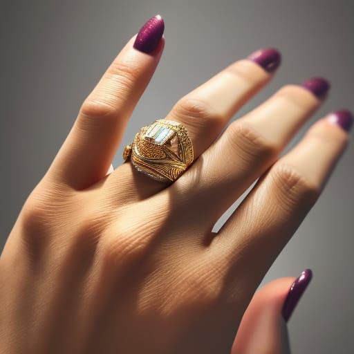 Detailed Hand with Gold Ring and Tattoos