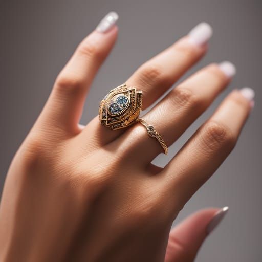 Detailed Hand with Gold Ring and Tattoos