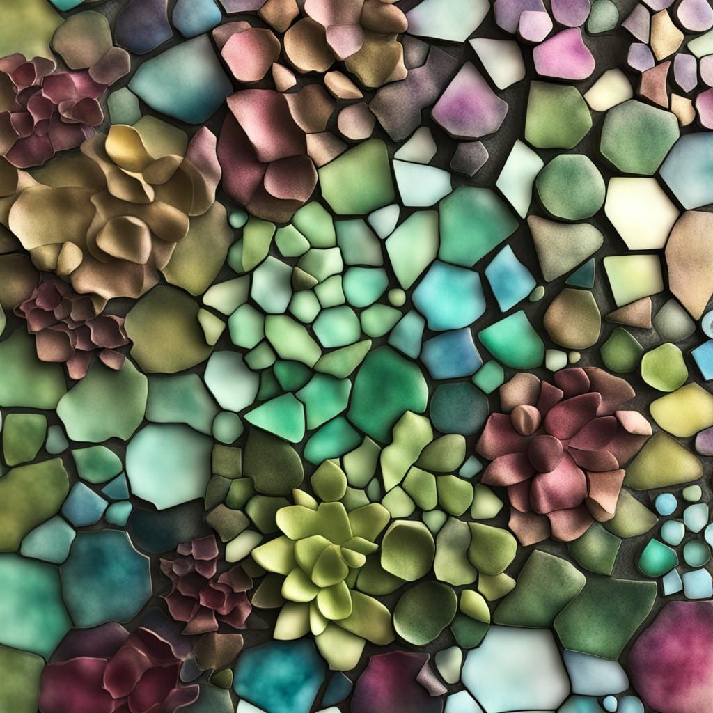 Junk Journal Background, 3d Shapes Mosaic Alcohol Ink, Sedum Color Palette, 3d Shading, Deep Depth of Field