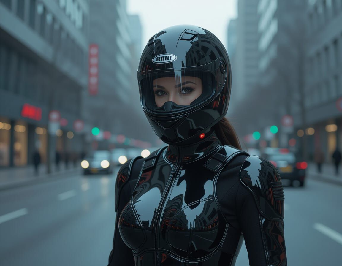 Sci-Fi Robot Biker in Futuristic City